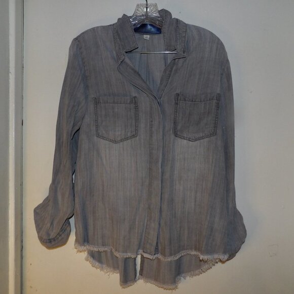 Blue Rain Split Back & Fray Hem 100% Lyocell Tencel Top Sz M - Picture 1 of 6